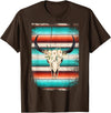 Funny Serape Cow BOHO designs Funny Serape Cow BOHO print Flower Rustic Turquoise T-Shirt - Brown