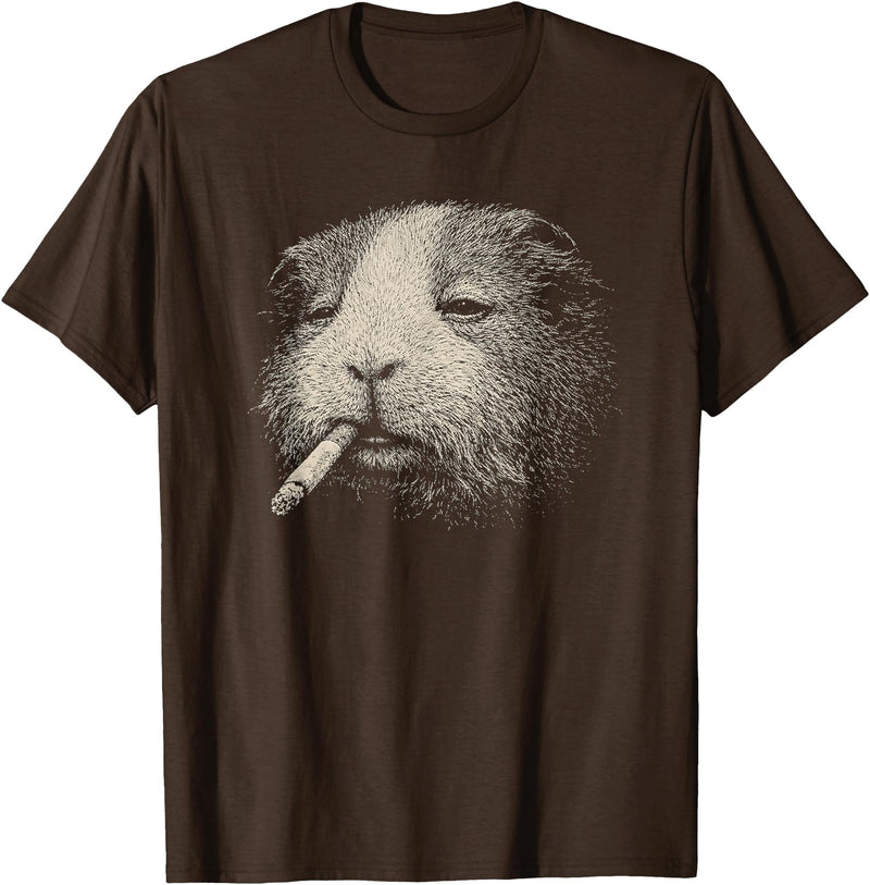 Pet Vintage Sarcastic Animal Dark Humor Meme Funny Guinea Pig Smoking Cigarette No Patience Attitude T-Shirt - Brown