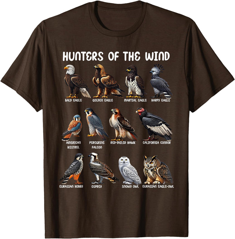 Bird Lover Hunters of the Wind Birds of Prey Falcon Owl Birding Raptors T-Shirt - Brown