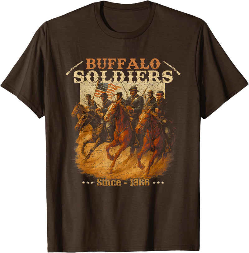 Buffalo Soldiers Vintage Military Graphic Tees Buffalo Soldiers African American Buffalo Black Culture T-Shirt - Brown