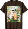 Rabbit Drinking Iced Coffee Funny Easter Bunny Men Women T-Shirt (Black) in Brown