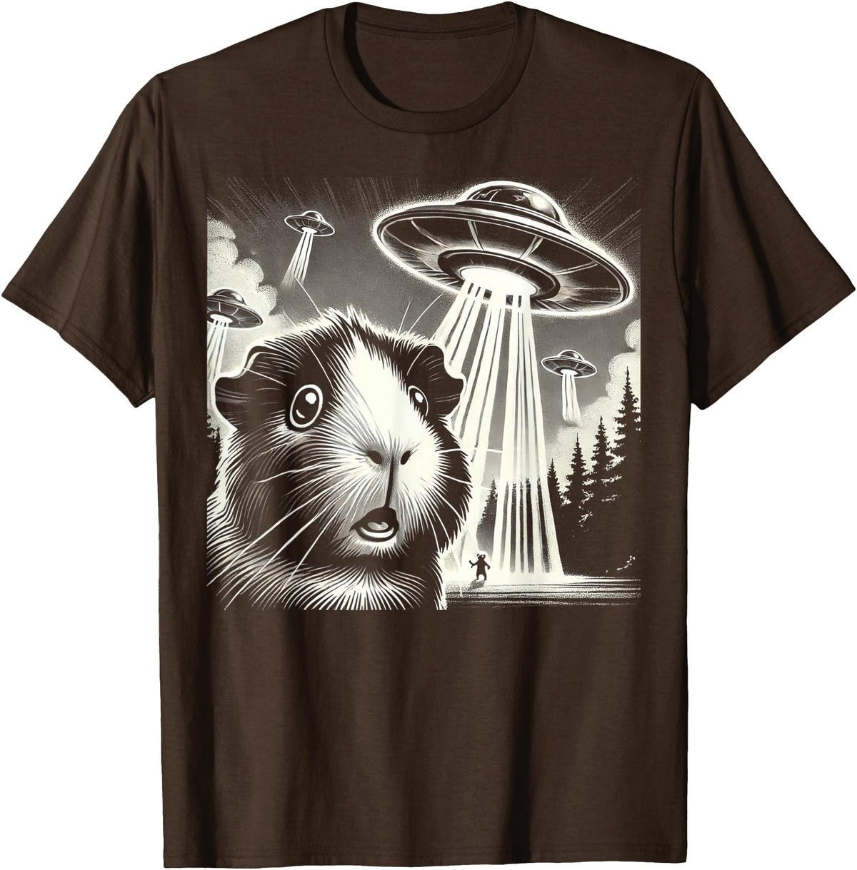 Guinea pig UFO BY TEERA Guinea pig UFO Funny Meme Selfie T-Shirt - Brown