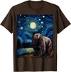Starry Night Wildlife Graphic Grizzly Bear Van Gogh Starry Night Grizzlies Animal T-Shirt - Brown