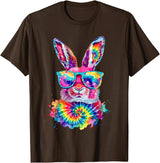 Bunny Face with Tie Dye Glasses Happy Easter Day Men Boy Kid T-Shirt in Brown
