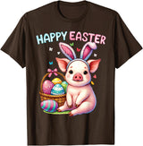 Farm Animal Lovers Cute Pig Easter Holiday Gifts Happy Easter Farm Animal Pig Lovers Bunny Women Kids Girls T-Shirt - Brown