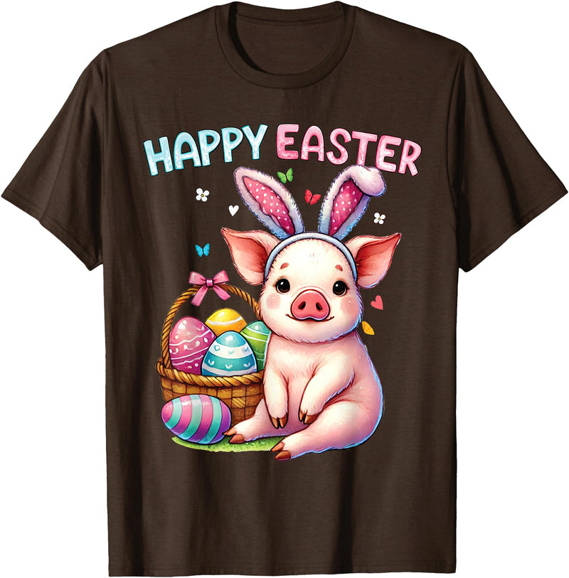 Farm Animal Lovers Cute Pig Easter Holiday Gifts Happy Easter Farm Animal Pig Lovers Bunny Women Kids Girls T-Shirt - Brown