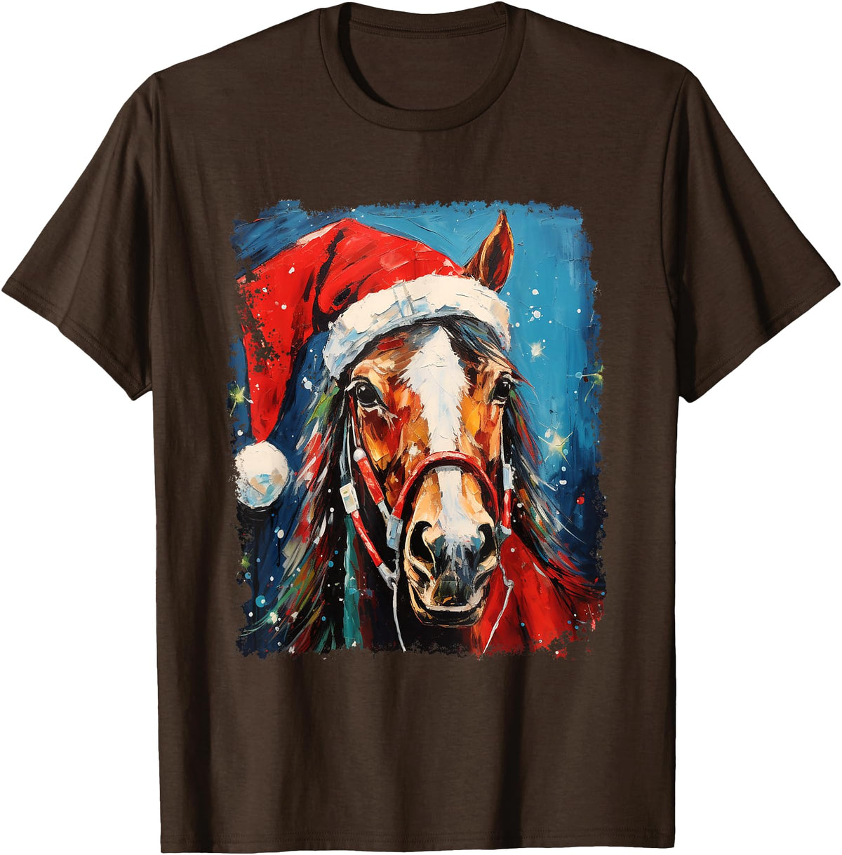 AnimalGraphicPrints Horse Christmas T-Shirt - Brown