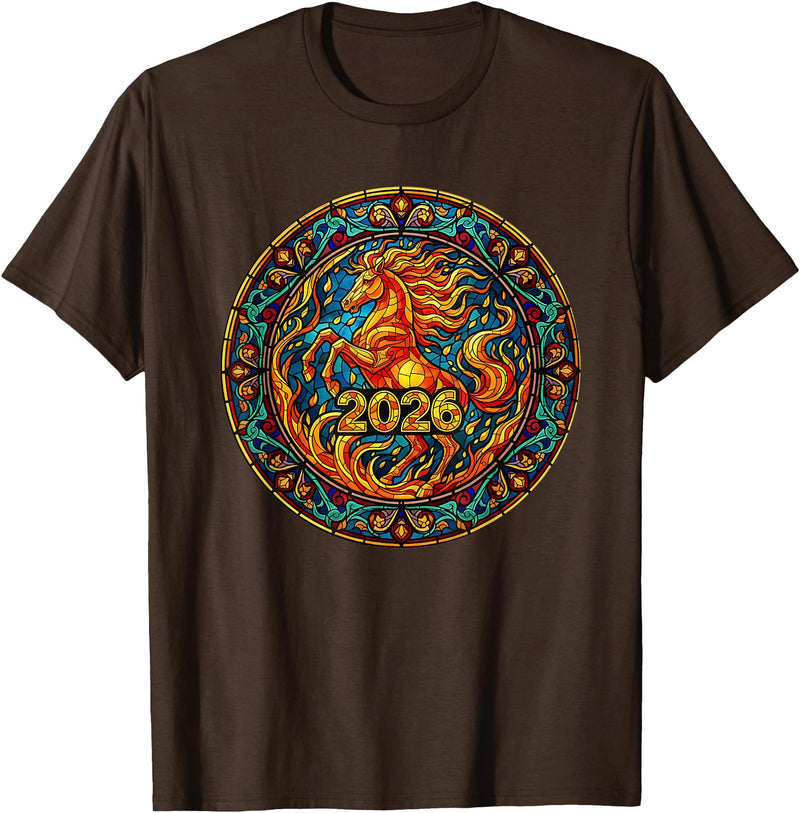 Chinese New Year 2026 Year Of The Fire Horse Lunar 2026 Year of The Fire Horse Chinese New Year Lunar Festival T-Shirt - Brown