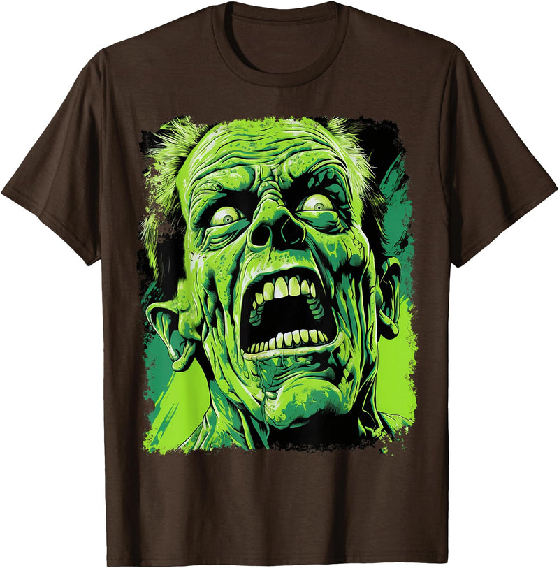 FrightNightFits Classic Horror Green Evil Crazy Scientist Freak Halloween T-Shirt - Brown