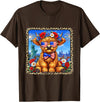4th of July Apparel 4th of July Cow Patriotic Heart Glasses USA Floral Leopard T-Shirt - Brown