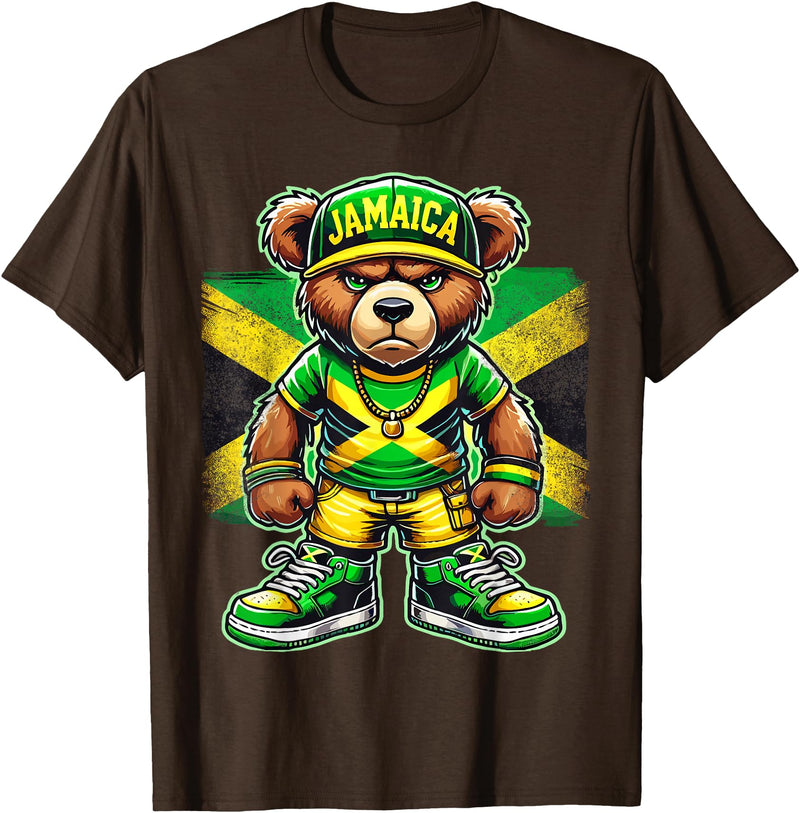 Jamaica Flag Lover Jamaica Flag Teddy Bear Jamaican T-Shirt - Brown