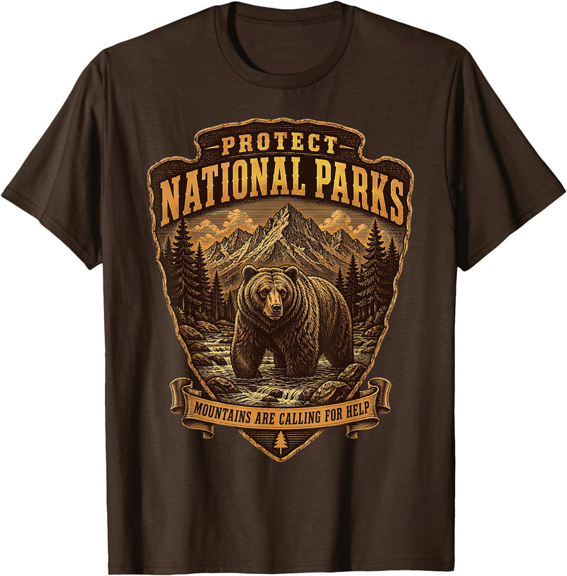 National Parks Conservation Co Protect National Parks Bear Vintage Arrowhead Badge Apparel T-Shirt - Brown