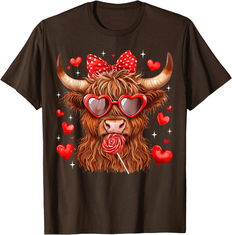 Highland Cow Valentine t -shir t Highland Cow Heifer Western Valentine T-Shirt - Brown
