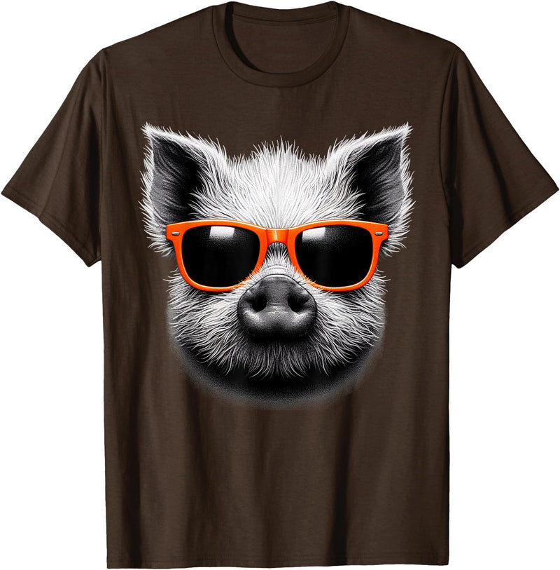 Cool Pig Love Graphic Art Cool Pig Wearing Sunglasses Graphic Art T-Shirt - Brown