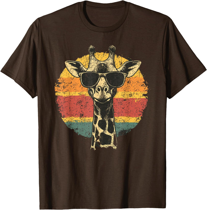 The Giraffe Fan Co. Giraffe Vintage Sunglasses Funny T-Shirt - Brown