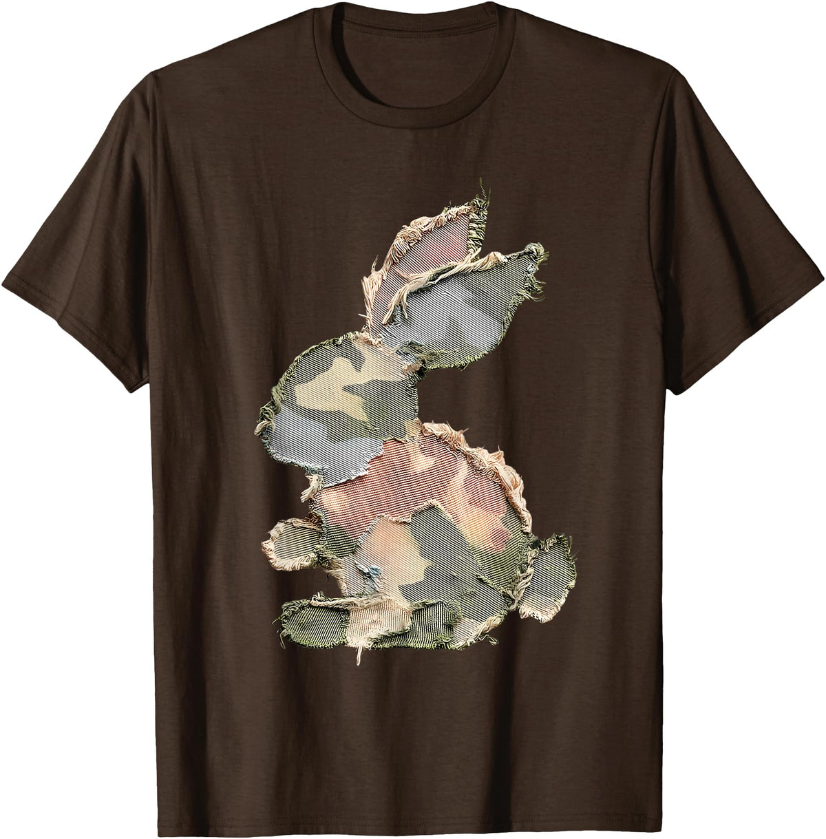 Funny Bunny Crochet Patchwork Camo Rabbit Happy Easter Day T-Shirt in Brown