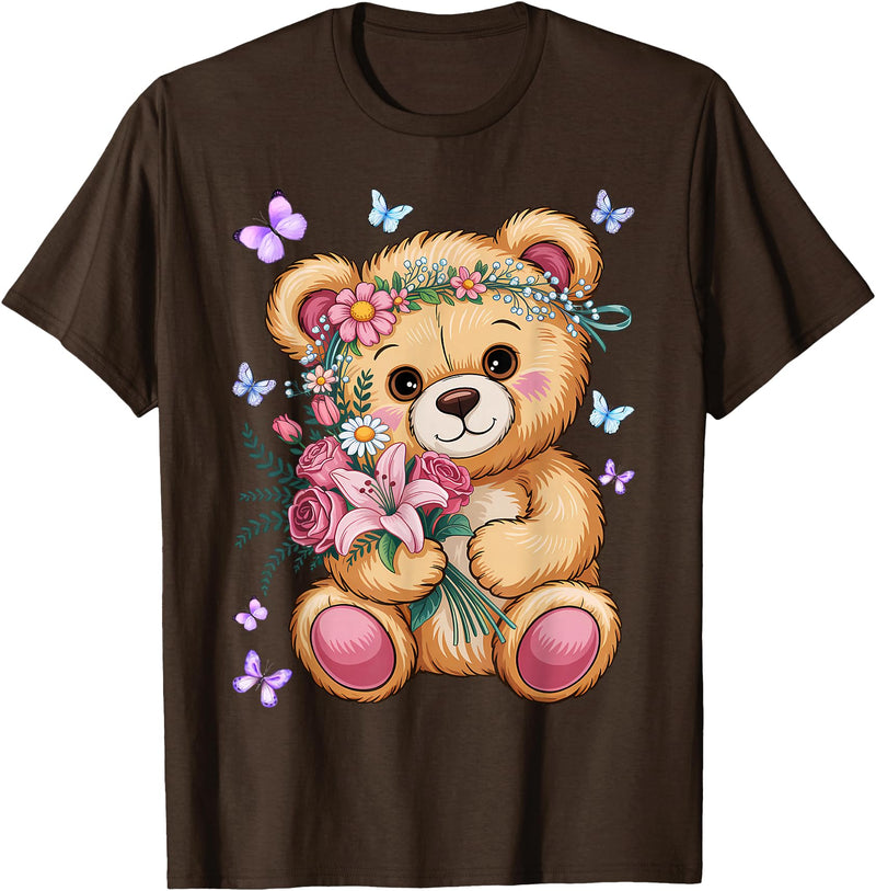 Bear Lover Gift Co. Cool Crowned Teddy Bear for Flowers Lovers T-Shirt - Brown