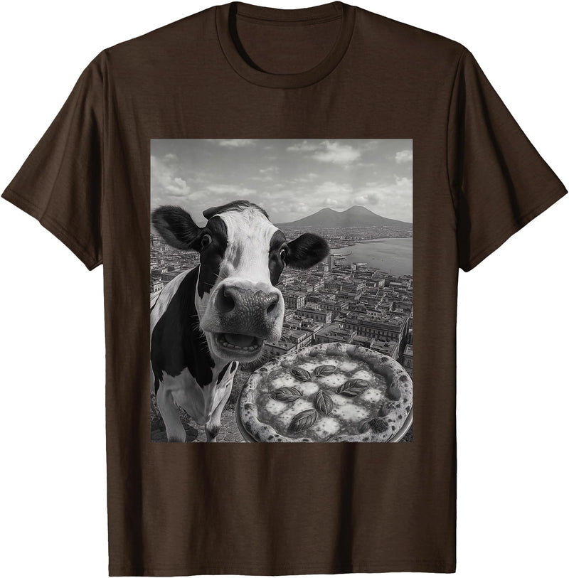 Wildfie – Selfies from Around the World Cow Pizza Selfie Funny Italy Meme Design T-Shirt - Brown
