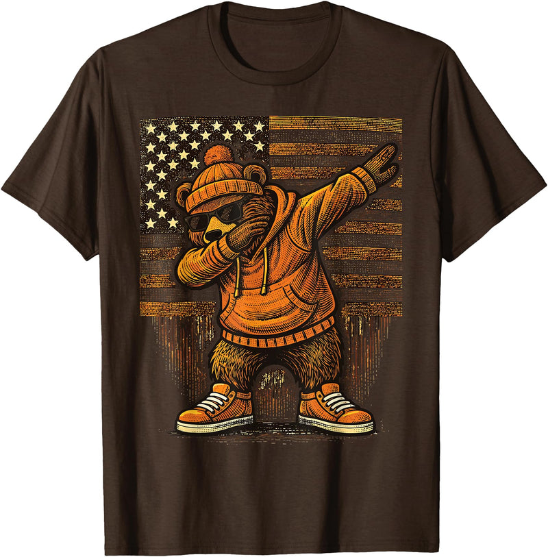 Vintage Dabbing Bear Retro Humor Gift Co Vintage Dabbing Bear Funny Retro Graphic T-Shirt - Brown