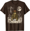 Retro Land Turtle Lover Halloween Moon Funny Eastern Box Turtle Cowboy Western UFO T-Shirt - Brown