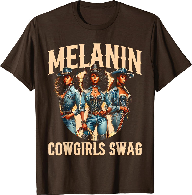 Funny Cowgirl Women Melanin Cow Girl Outfit Cowgirl for Women African Tee Melanin Cow Girl Outfit T-Shirt - Brown