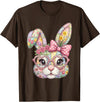 Floral Bunny Rabbit Girl Teens T-Shirt in Brown