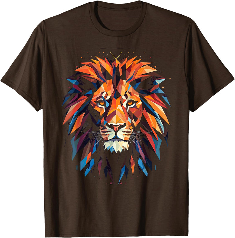 Cool Lions, Astrology And Horoscope Designs Lion Colourful Lion from Africa King of Animals Polygon T-Shirt - Brown