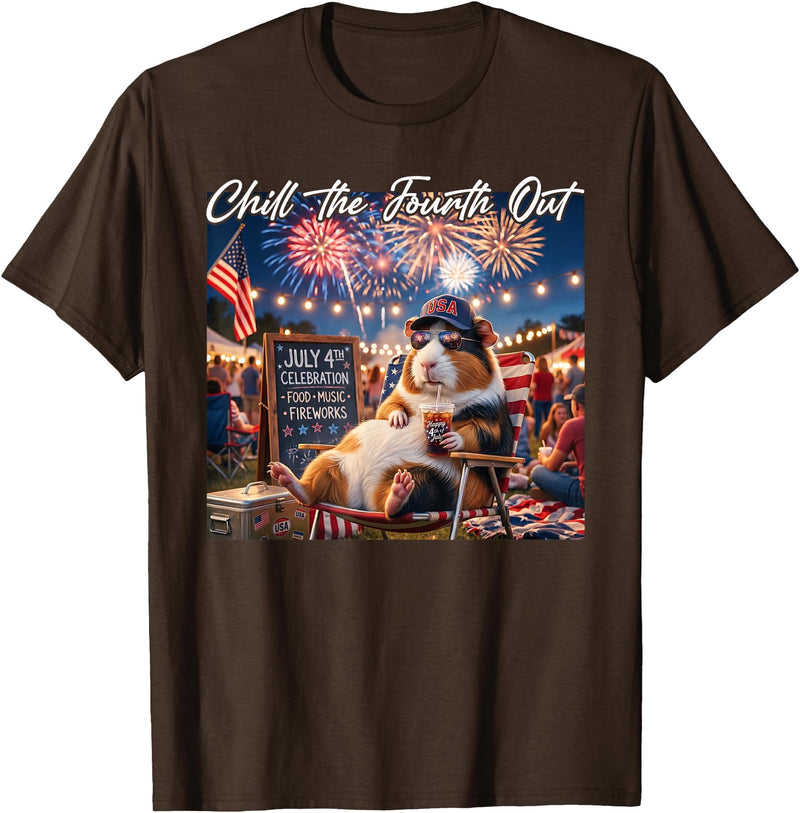 Retro Chill The Fourth Out Patriotic Guinea pigs Chill The Fourth Out Funny Guinea Pigs Coffee 4th of July T-Shirt - Brown