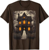 Vintage Haunted House Ghost Halloween Costumes Vintage Ghost Haunted House Scary Halloween Costume Spooky T-Shirt - Brown