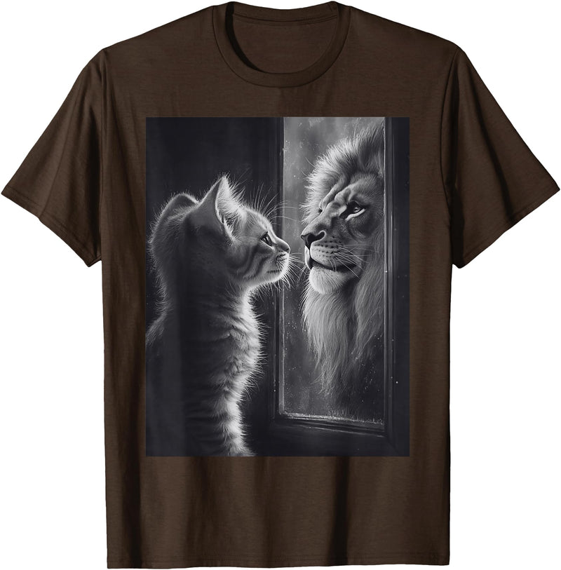 SH-Star Cat Lion Mirror Reflection Art Gifts Animal Face Ni T-Shirt - Brown