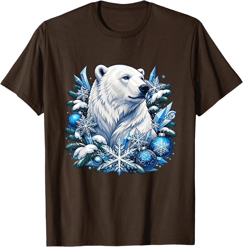 Arctic Polar Bear Snowflake Winter Christmas Christmas Polar Bear Snowflakes Winter Ornaments T-Shirt - Brown