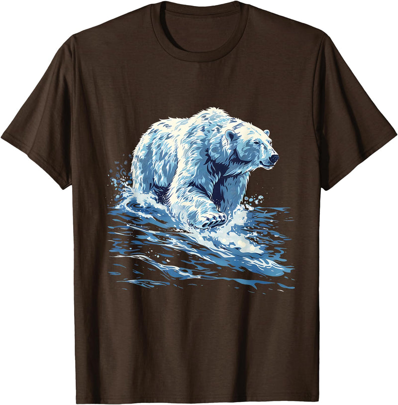 Sea Ocean Animal Art Polar Bear Ocean Sea Polar Bear Motif Marine Mammal Artwork T-Shirt - Brown