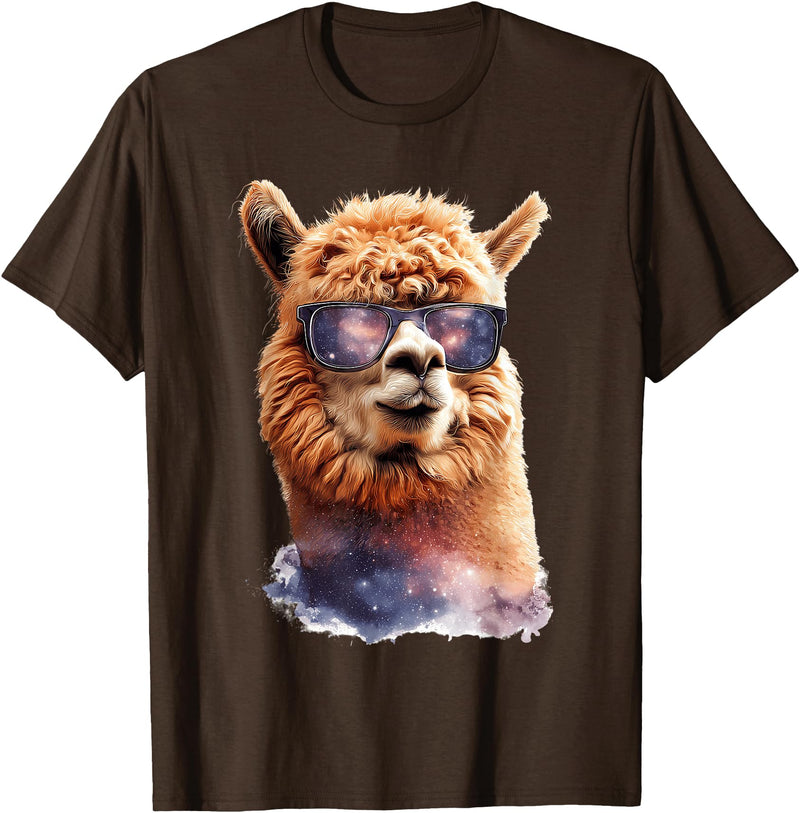 Funny Llama Lover Graphics Alpaca with Sunglasses Animal Art Graphic Funny Llama T-Shirt - Brown