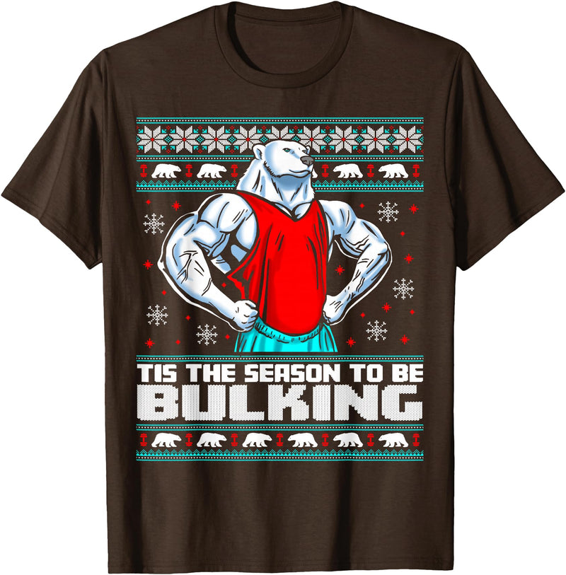 Skyvora Polar Bear Funny Ugly Christmas Sweater Gym Workout Lifting T-Shirt - Brown