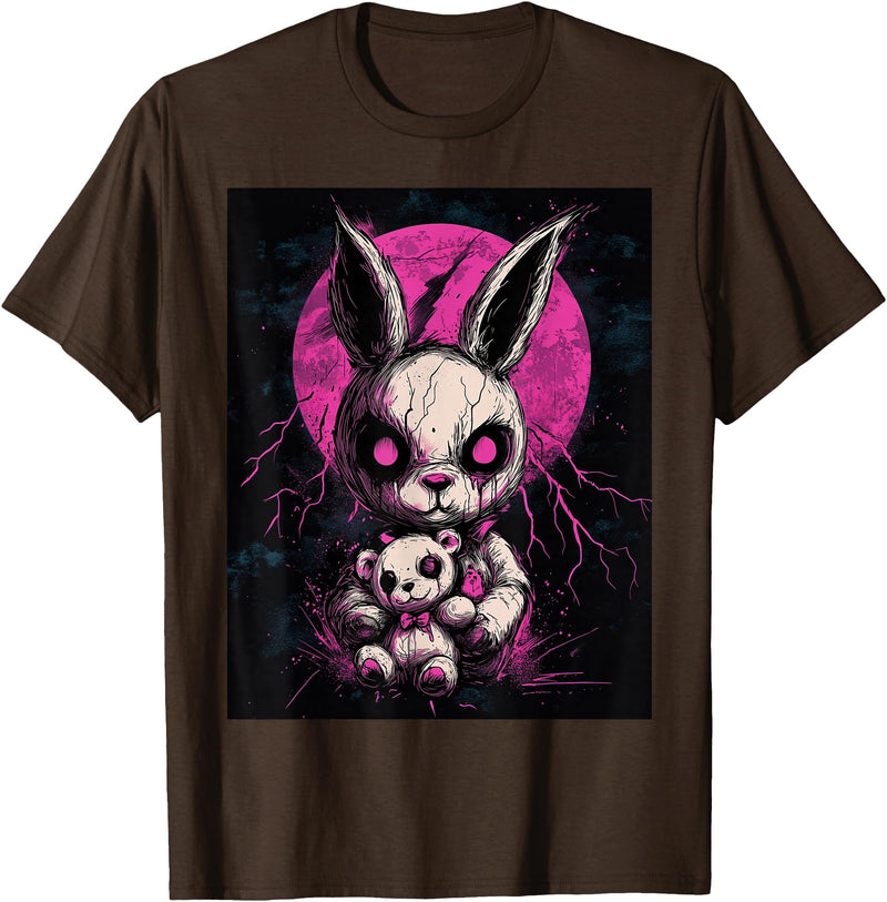 Anime Rabbit Goth Teddy Bear Gothic Anime Bunny T-Shirt in Brown