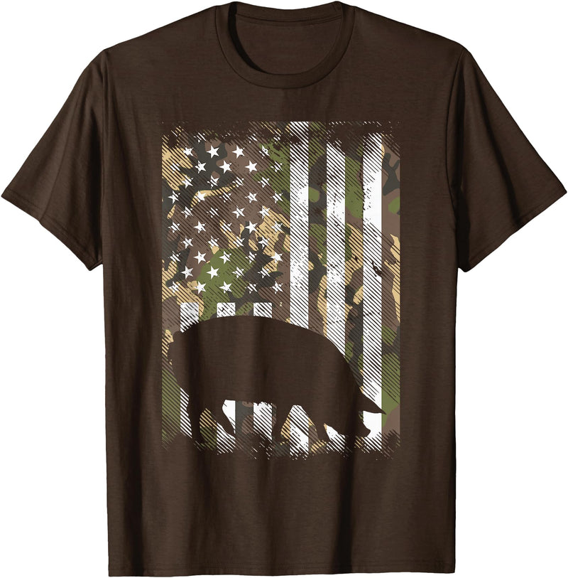 BoredKoalas Farming Farm Shirts Farmer Gifts Camo US Flag Pig Vintage Farm Animal Patriotic Farmer Gift T-Shirt - Brown