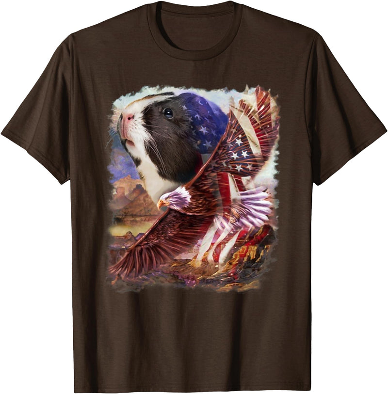 Guinea Pig American Flag 4th July Independence Eagle Women Kids Men T-Shirt - Brown
