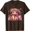 Happy Valentine Highland Cow Costume Love Clothing Valentine Highland Cow Print Cute Love Heart Flowers T-Shirt - Brown