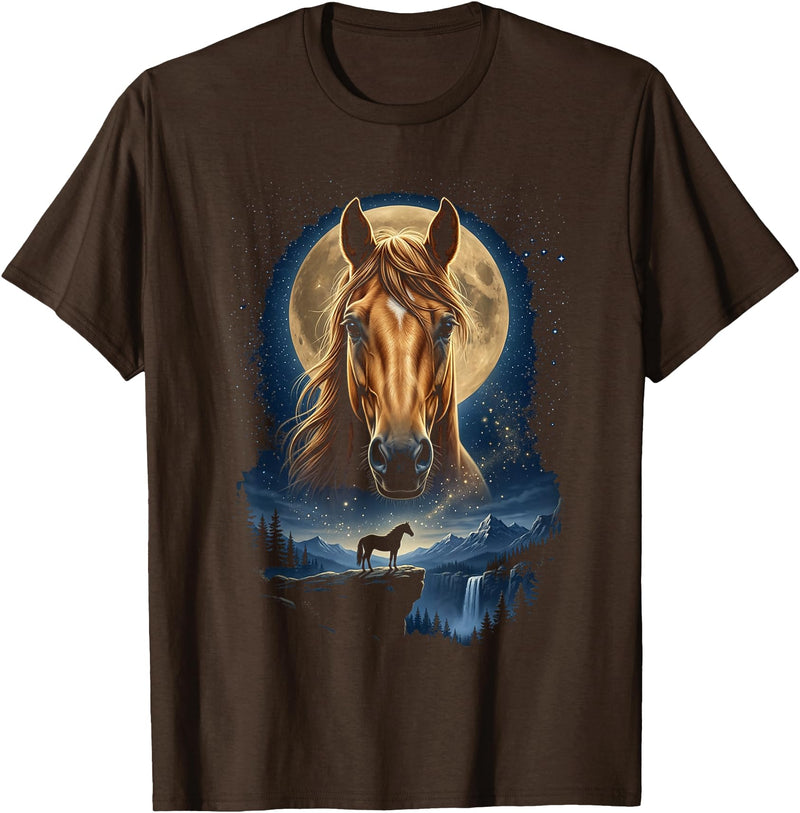Horse Tees & Gifts for Men and Women Mystical Majestic Horse Spirit Animal Full Moon Nature Men T-Shirt - Brown
