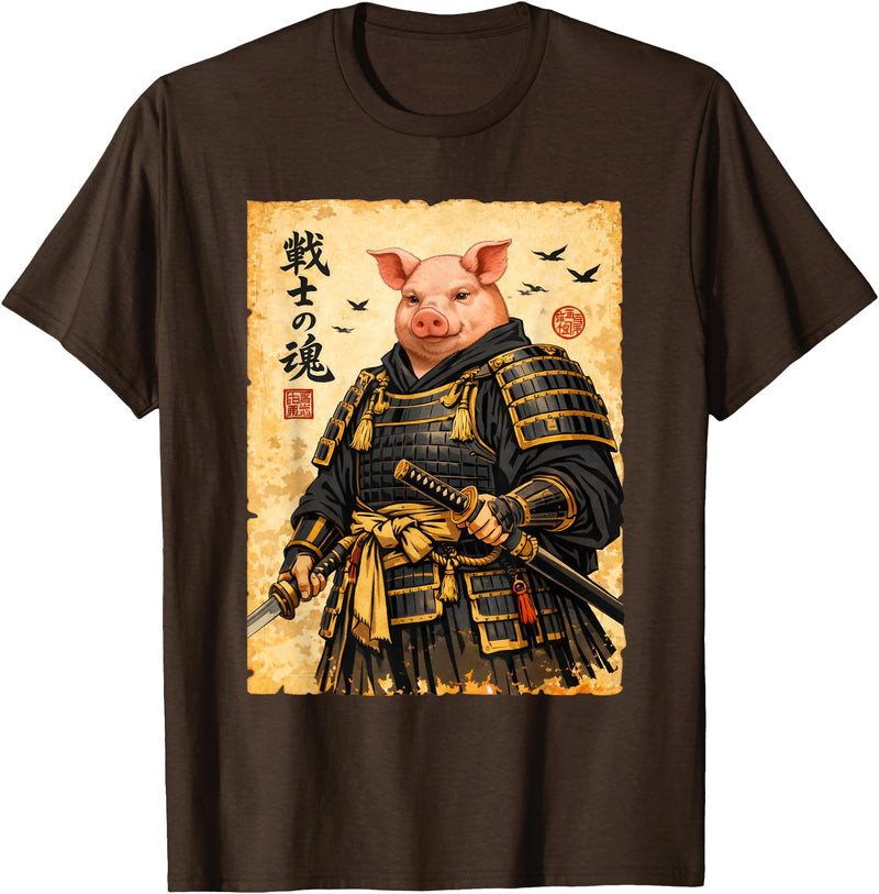 Pig Samurai Art Japanese Apparel Pig Samurai Art Japanese Vintage T-Shirt - Brown