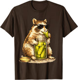 Pickle Munching Guinea Pig Designs Funny Guinea Pig Pickle Lover T-Shirt - Brown