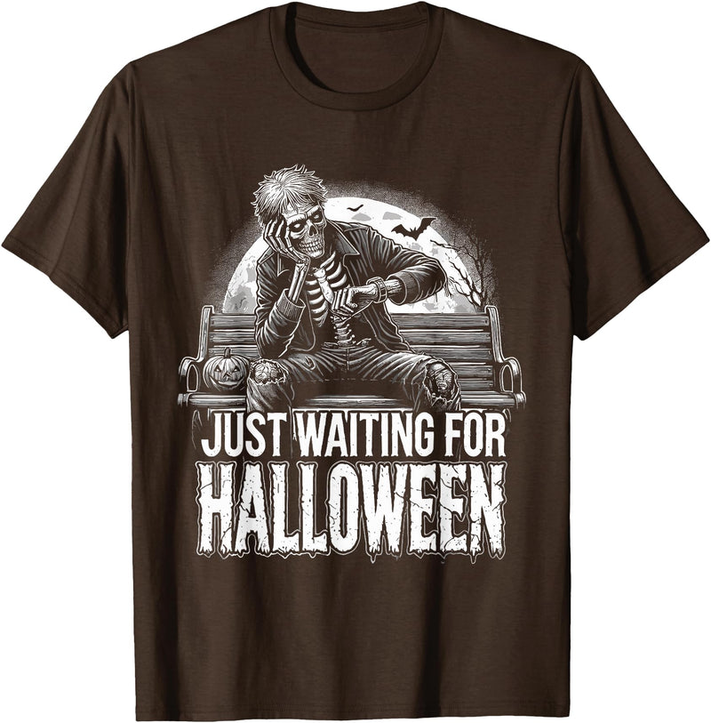 Funny Halloween Summer T-Shirt Summerween Just Waiting For Halloween Halloween Summer T-Shirt - Brown