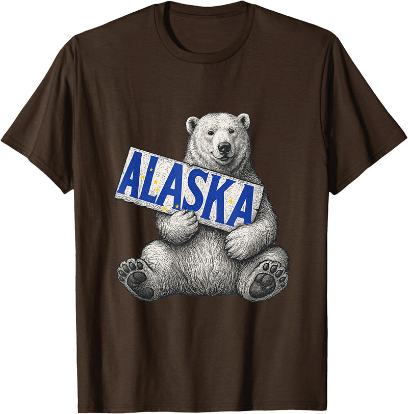 Unknow Carmela Polar Bear Holding Alaska Sign Vintage Alaska Lover T-Shirt - Brown