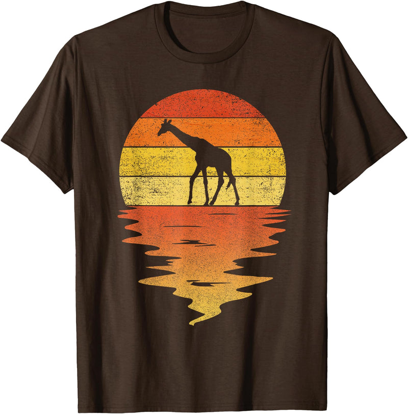 TrendyPull Silhouette Retro Vintage Style Gifts Giraffe Shirt Retro Sunset 70s Vintage Giraffe T-Shirt - Brown
