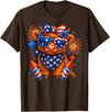 Cute Highland Cow 4th of July USA Flag Patriotic Cow Farmer T-Shirt - Brown