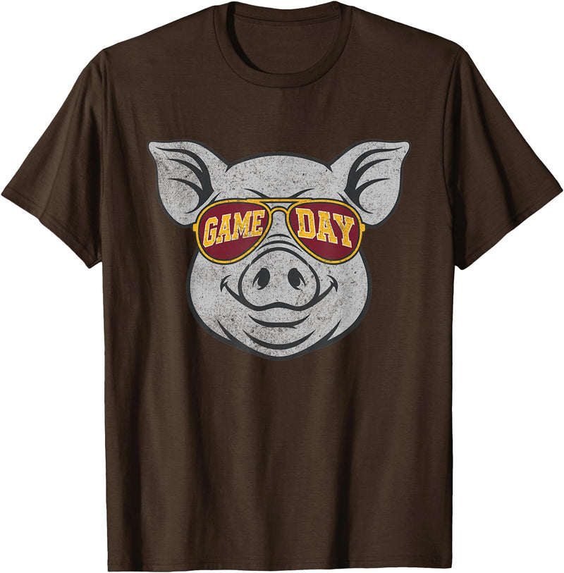 Game Day Pig Tee-TShirt Gifts Game Day Pig T-Shirt - Brown