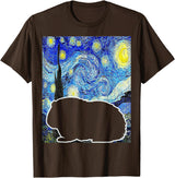 Starry Night Guinea Pig Lover Painting Guinea Pig Starry Night Van Gogh Guinea Pig Lover T-Shirt - Brown