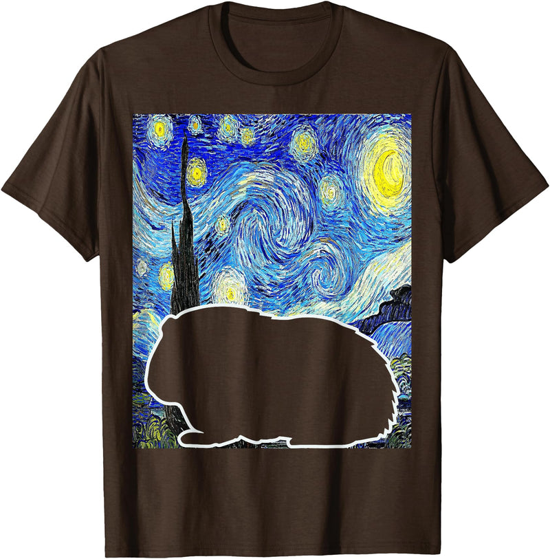 Starry Night Guinea Pig Lover Painting Guinea Pig Starry Night Van Gogh Guinea Pig Lover T-Shirt - Brown