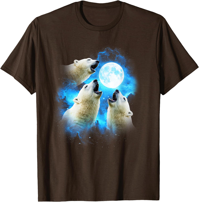 Animals howling blue 3 Polar Bear Howling at the Moon Colorful Blue T-Shirt - Brown