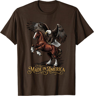 American Pride Horse Eagle Country Made in America Horse Eagle Patriotic Western T-Shirt - Brown